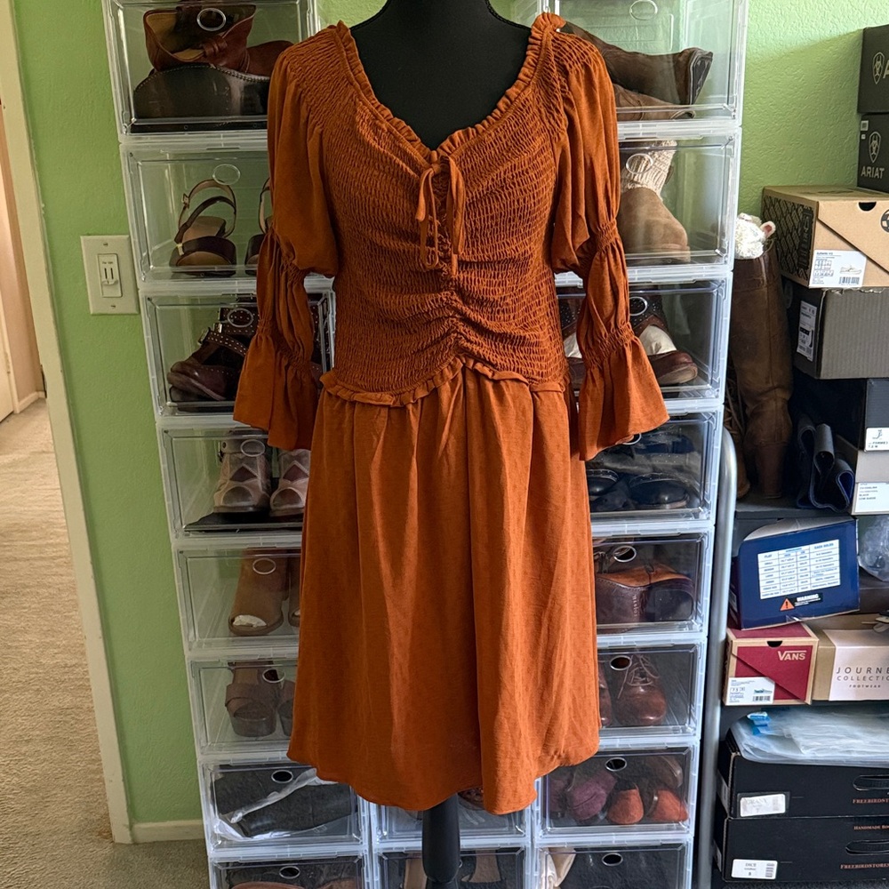 BCBGeneration Smocked Dress in Sugar Almond | Sz Large